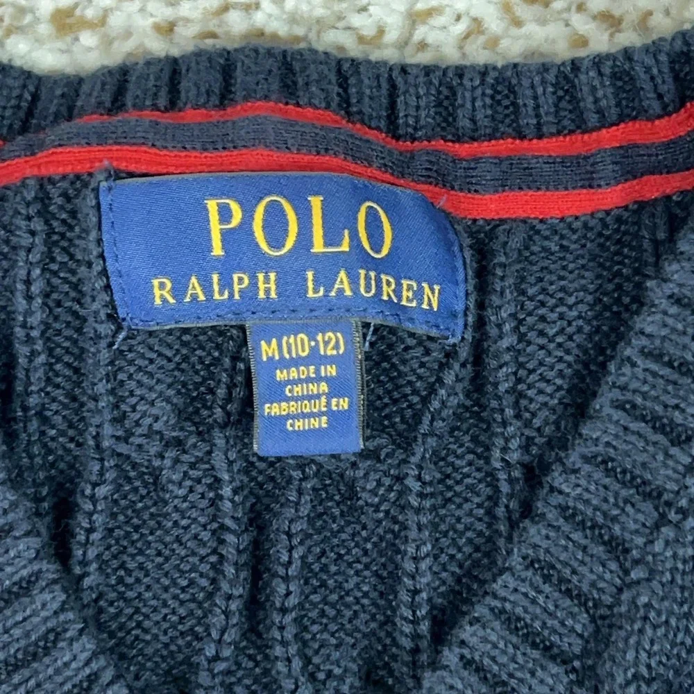 Polo Ralph Lauren Boys Sweater Vest Medium‎ Blue Cotton Cable Knit Pony Preppy